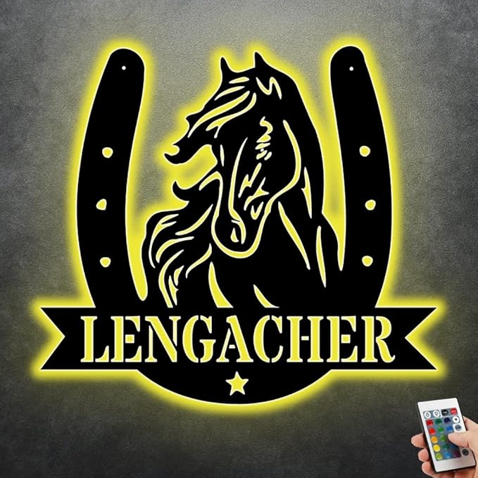 Personalized Name Horse Lamp Custom Wooden/Metal Horse Night Light Horse Wall Art LED Horse Light Farmhouse House Sign Horse Themed Gifts for Girl Birthday Christmas (LED Horse Sign)