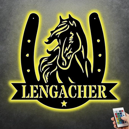 Personalized Name Horse Lamp Custom Wooden/Metal Horse Night Light Horse Wall Art LED Horse Light Farmhouse House Sign Horse Themed Gifts for Girl Birthday Christmas (LED Horse Sign)