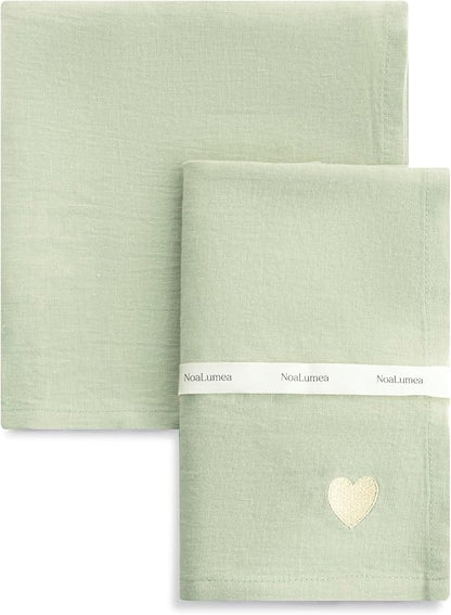 100% Linen Napkins Set of 4 -Sage Green Cloth Dinner Napkins, Embroidered, Washable and Reusable, Elegant Table Decor for Summer Dining, Wedding & Special Occasions, 17.7 x 17.7 Inch