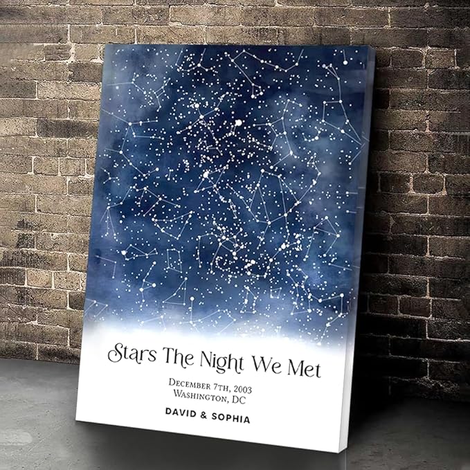 GABITA Personalized Wall Art for Couples, Anniversary Canvas for Couple Parent Grandparent, Stars The Night We Met Canvas Poster, Night Sky Map By Date & Location for Anniversary Keepsake