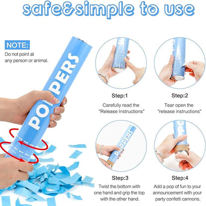 Confetti Cannon 12Pack Blue Party Popper Shooters 12 Inch Confftti Poppers for Wedding Birthday Graduation Christmas New Year Eve Party Supply Launches 20-25ft