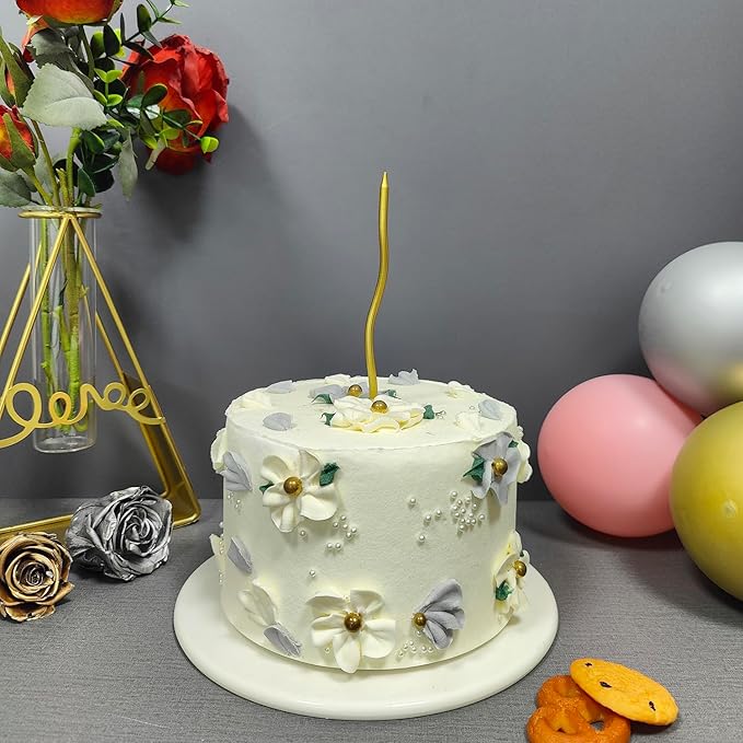 Gold Spiral Long Thin Birthday Candles for Cake – Metallic Cake Decorations, Happy Birthday Candles with Holders, Long Lasting & Safe (24, Gold)
