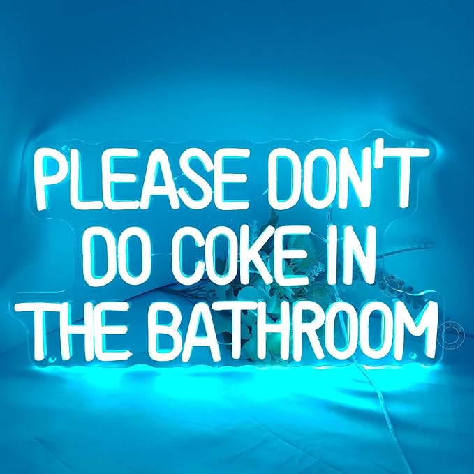 SYLHOME Please Don't Do Coke in the Bathroom Game Room Bedroom Bar Store Wall Decor Sign Birthday Christmas Party Backdrop USB 16.9"X9.2" Ice Blue