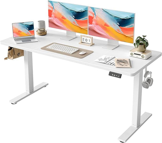 TIQLAB Standing Desk 63 x 24 inch, Electric Height Adjustable with Splice Board, Sit Stand Desk, for Home Office, White