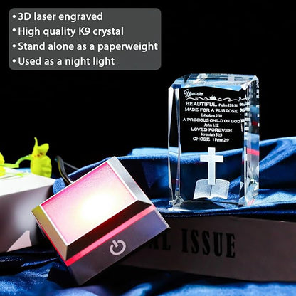 Movdyka 3D Crystal Inspirational Bible Verse Decor Christian Gifts for Women Men Faith, Religious Gift You are Beautiful Keepsake with Colorful LED Night Light, Spiritual Gifts Ideas for Birthday