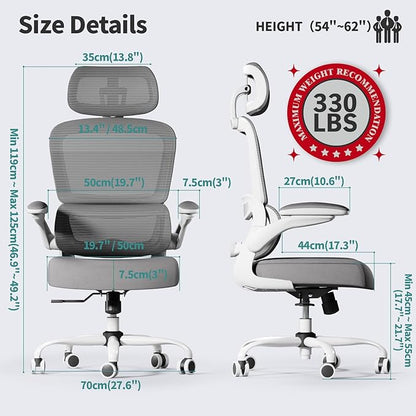 TRALT Office Chair Ergonomic Desk Chair, 330 LBS Home Mesh Office Desk Chairs with Wheels, Comfortable Gaming Chair, High Back Office Chair for Long Hours (White)