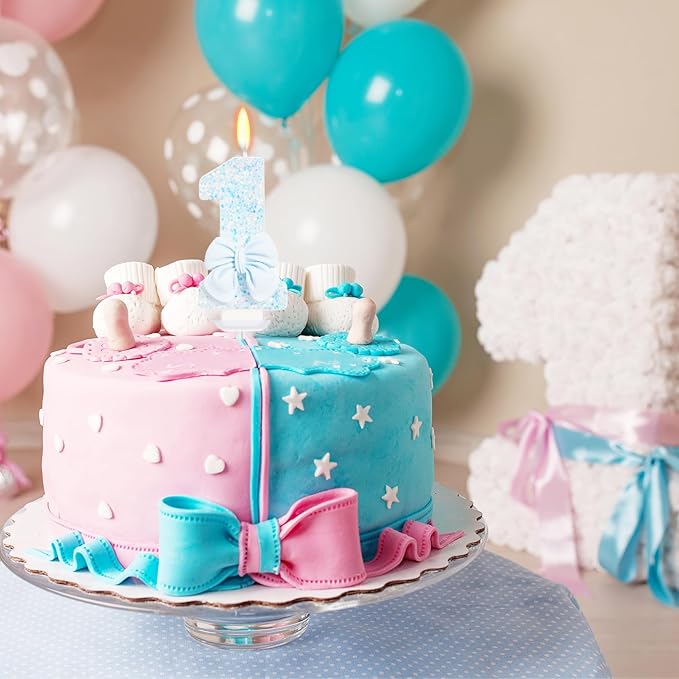 Birthday Candle for Cake, Blue Bow Number Candles, 2.76 inch Number Happy Birthday Candle, Cake Topper Decoration for Birthday Party (Number 1)
