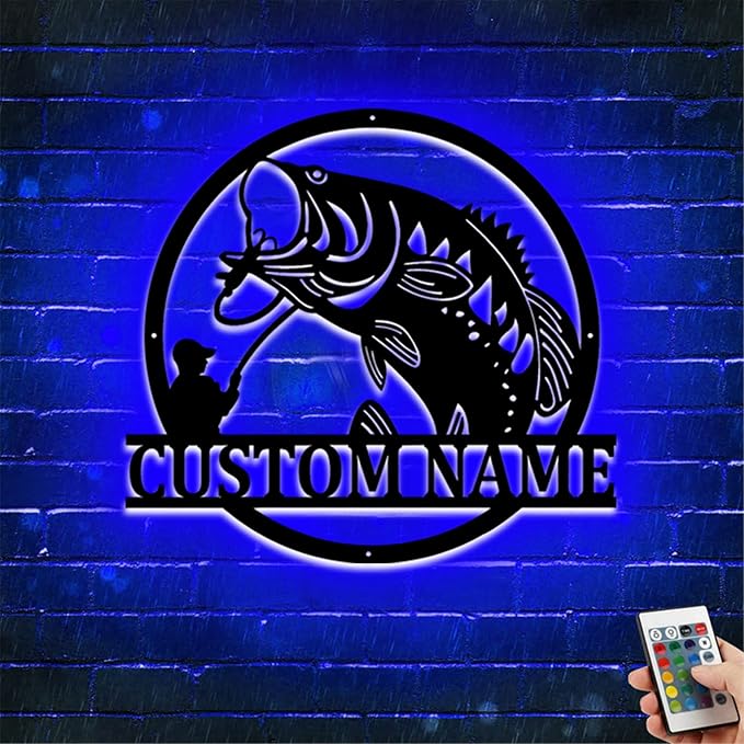 Custom Name LED Bass Fishing Sign - Personalized Wall Art, Anniversary & Valentine's Day Gift