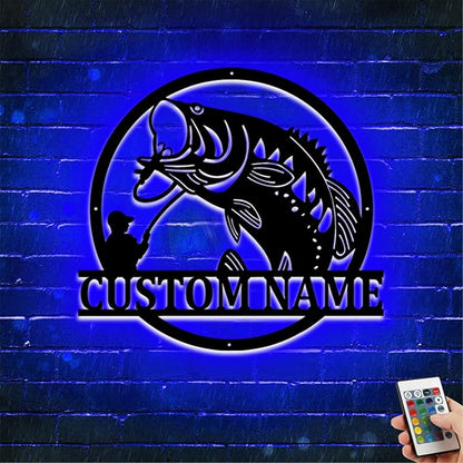 Custom Name LED Bass Fishing Sign - Personalized Wall Art, Anniversary & Valentine's Day Gift