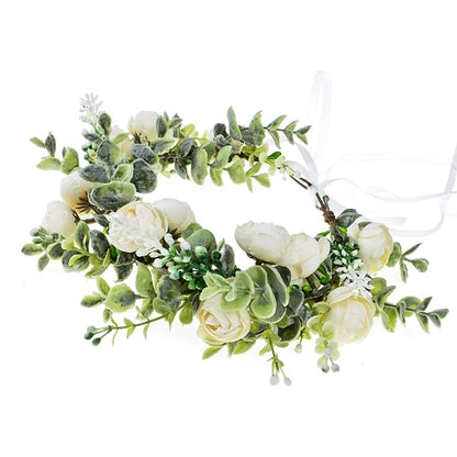 Vividsun Wedding Bridal Green Leaf Flower Crown Eucalyptus Floral Crown Maternity Photo Props (A/white)
