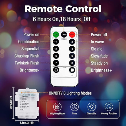 litogo 33 FT 100 LED Colored Fairy Lights Battery Operated with Remote and Timer, IP65 Waterproof Twinkle Lights Battery Powered 8 Mode Multicolor String Light for Outdoor Indoor Christmas Decor