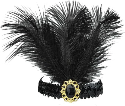 Feather Headpiece Sequins Headbands 1920s Flapper Showgirl Headpieces for Women Girls Carnival Party Accessories