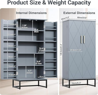 51" Kitchen Pantry Storage Cabinet, Freestanding Pantry Cabinets with Doors andAdjustable Shelves, Buffet Cupboards Storage Cabinet for Home Office Use, DinningRoom(Grey)