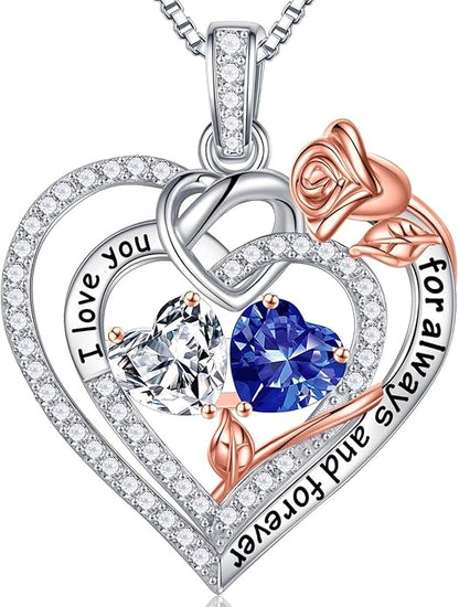 Iefil Christmas Gifts for Wife Women - 925 Sterling Silver Double Birthstone Necklace, Anniversary Birthday Gifts for Women, Jewelry Gift for Wife Girlfriend Mom Her