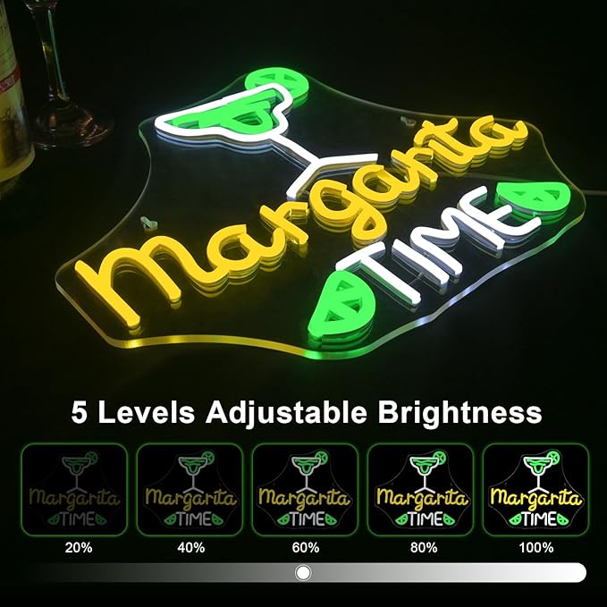 Lucunstar Margarita Time Neon Sign for Wall Decor Margarita Led Signs USB Dimmable Neon Lights for Beer Bar Kitchen Restaurant Home Pub Party Man Cave Club Shops Hotel Store Business Gift