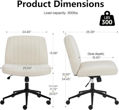 OLIXIS Criss Cross Chair with Wheels Wide Cross Legged Office Desk Vanity Chair Comfy Fabric Armless Adjustable Swivel for Home Computer Task Fabric Beige