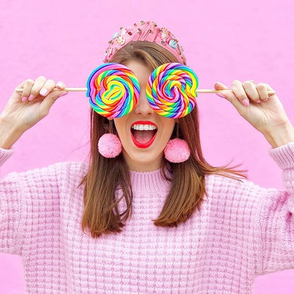 Knotted Headband for Women Lollipop Birthday Cake Crystal Jeweled Embellished Top Knot Hairband Statement Wide Turban Hair Hoop Funny Gifts for Girls Sister Birthday Xmas Holiday Party