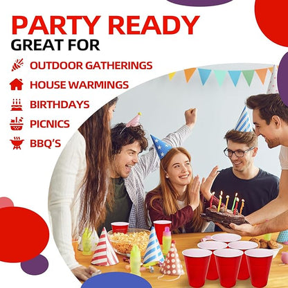 200 Count Plastic Cups Disposable - 16 oz Red Cups for Party Birthday Picnics Christmas Party