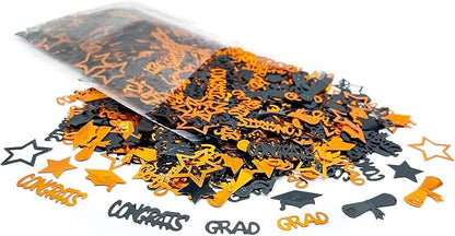 KatchOn, Congrats Grad Graduation Confetti 2025 - Pack of 1000 | Orange and Black Class of 2025 Decorations | Grad Confetti for Orange and Black Graduation Decorations 2025