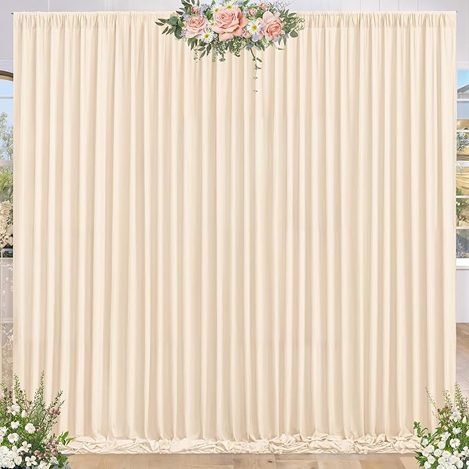 8 x 10ft Champagne Backdrop Curtains for Wedding Photo Background Curtains Wrinkle Resistant Backdrop for Party Photoshoot Polyester Curtains Drapes for Baby Shower Birthday with Rod Pocket, 2 Panels