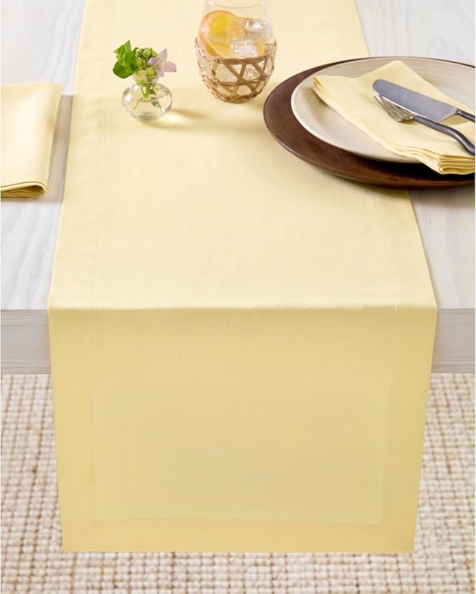 Solino Home Linen Table Runner 90 Inches Long - 100% Pure Linen Golden Straw Dining Table Runner 14 x 90 Inch for Fall, Autumn - Fete