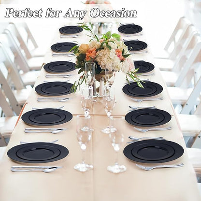 BESTSTAR 100PCS Black Plastic Plates Set, 50 10.25 inch Dinner Plates and 50 7.5 inch Dessert Plates, Premium Disposable Plates for Party, Wedding,Halloween