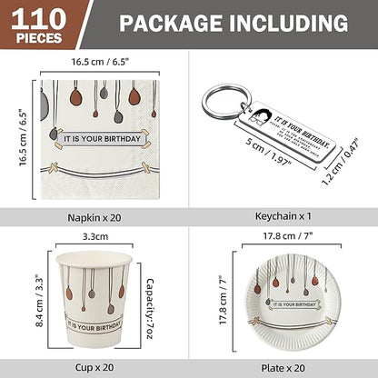 110 PCS It Is Your Birthday Banner Set, The Office Merchandise Banner with Metal Hanging Grommets, Balloons, Plates, Cups, Napkins,Streamer and Tape for Birthday Party Supplies Decorations