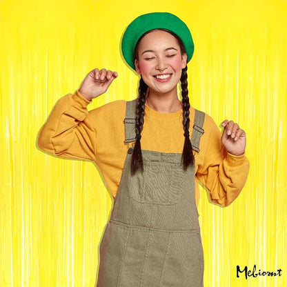 4 Pack Yellow Fringe Curtain Backdrop, 3.2Ft x 8.2Ft Metallic Tinsel Foil Fringe Streamers Background for Photo Booth Birthday Wedding Baby Shower Party Thanksgiving Christmas Decorations