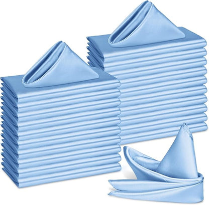Bailarina 40 Pack Blue Mist Satin Napkins,17x17 Inches Wedding Napkins Square Soft Silky Table Napkins Bulk Decorative Elegant Cloth Napkin for Party Decoration, Banquet,Wedding,Graduation