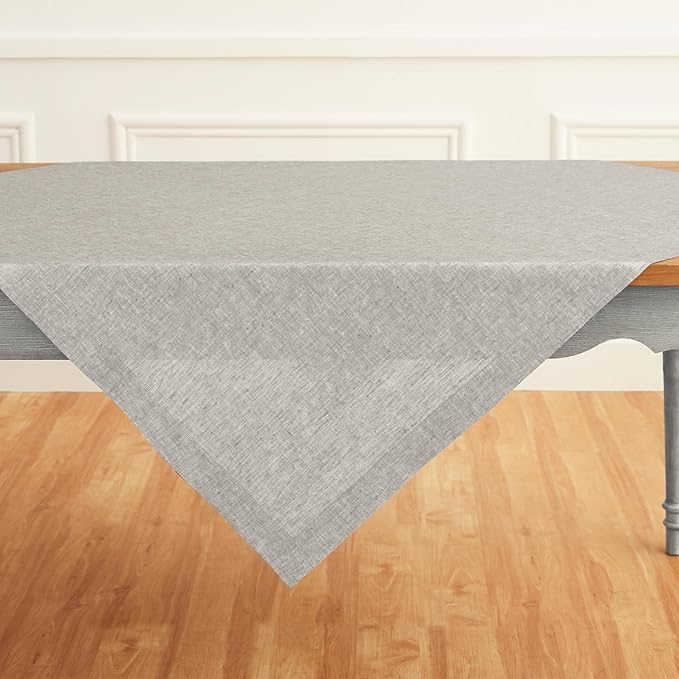 Solino Home Linen Tablecloth 52 x 52 Inch - 100% Pure Linen Square Table Throw - Athena, Machine Washable Oyster Grey Tablecloth for Fall, Autumn