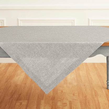 Solino Home Linen Tablecloth 52 x 52 Inch - 100% Pure Linen Square Table Throw - Athena, Machine Washable Oyster Grey Tablecloth for Fall, Autumn
