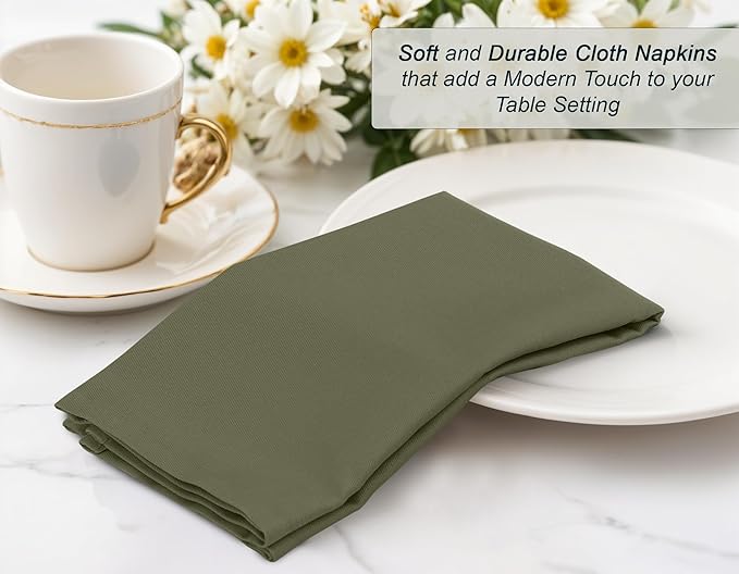 Zoyer Cloth Napkins Set of 12, 18x18 Inches Cotton Enrich Napkins Cloth ‎Washable, Soft & Durable Dinner Napkins for Parties, Wedding, Christmas, ‎Thanksgiving & Everyday Use - Martini Olive