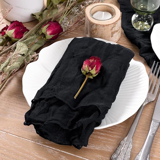 Socomi Black Cheesecloth Napkins Fall Thanksgiving Cheese Cloths Gauze Set of 10 Boho Washable Dinner Table Napkins for Wedding Party Baby Shower Birthday Party Decor