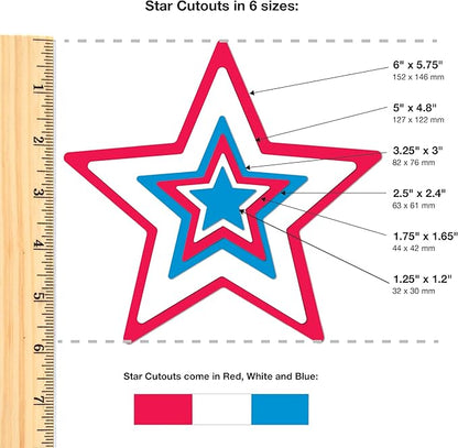 241 Pieces Star Cutouts, 2-Sided US Made Card Stock Punch Out Patriotic Red, White, and Blue Stars for Classroom Decor, Back to School DIY Craft Projects, Party Decoration, 4th of July Themed Events