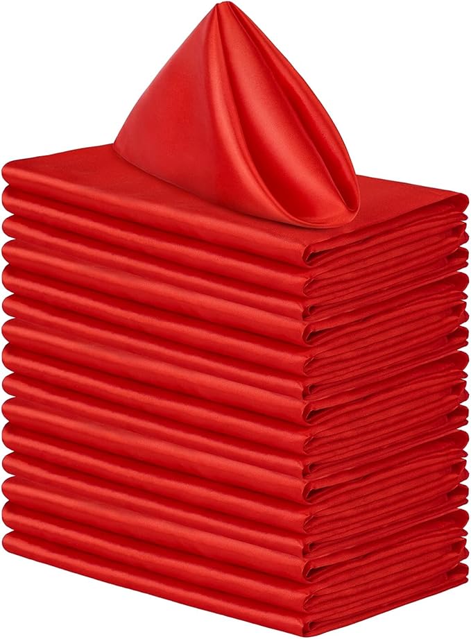 Aneco 16 Pack Square Satin Napkin Bright Silk Table Napkin Soft Smooth Fabric Table Napkin for Wedding Banquet Party Decoration, Red, 17 x 17 Inch