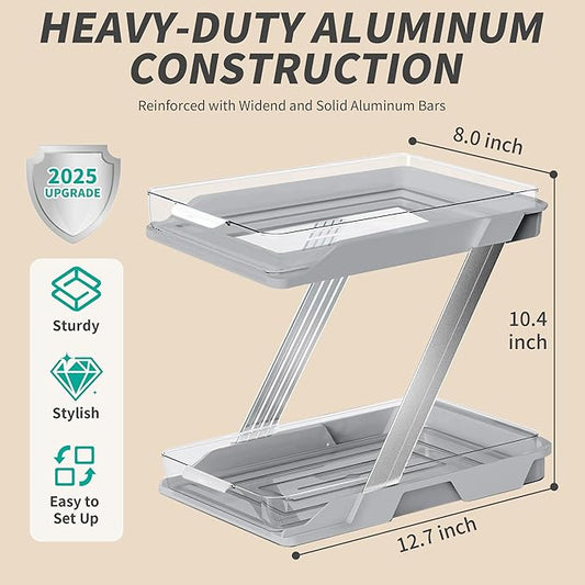 2 Pack Bathroom Organizers and Storage - Multi-Purpose,2-Tier Clear Pull Out Organization for Bathroom,Under Sink,Kitchen,Vanity,Countertop,Cabinet,Pantry & Medicine Cabinet,Grey