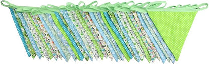 10M/32Ft Triangle Bunting Banner, 36 Pcs Cotton Fabric Flags Pennant Garlands for Birthday Party, Wedding, Baby Shower, Outdoor and Home Decorations (Green)