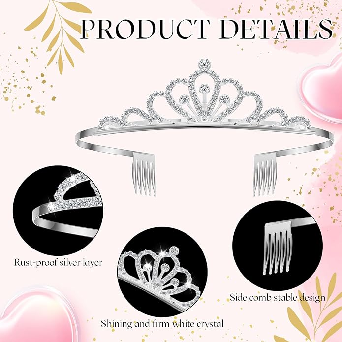 Remuuly 12 Pcs Princess Tiara for Women Silver Queen Tiara Rhinestone Hair Accessories, Princess Headbands Bulk for Bridal Wedding Birthday Prom Christmas Party, with Comb