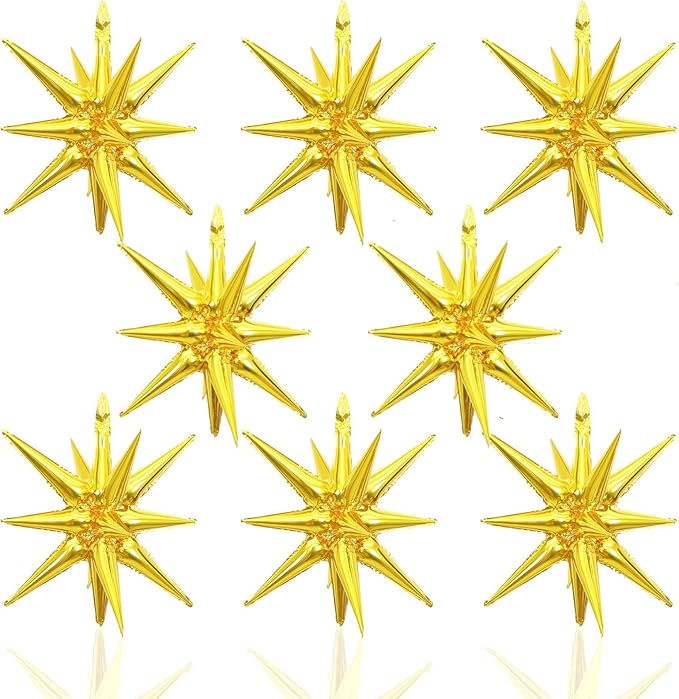 8PCS Gold Star Balloons, 22Inch Large Explosion Star Balloons Aluminum Foil Balloon for Birthday Party Wedding Anniversary New Year Graduation Party Decorations Supplies