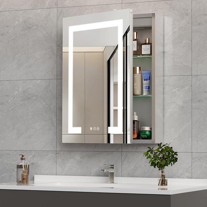 New LED Bathroom Mirror 20 * 30 Stepless Dimmable Wall Mirrors with Anti-Fog, Shatter-Proof, Memory, 3 Colors, Memory Function, Water Proof, Decor Vanity Mirror