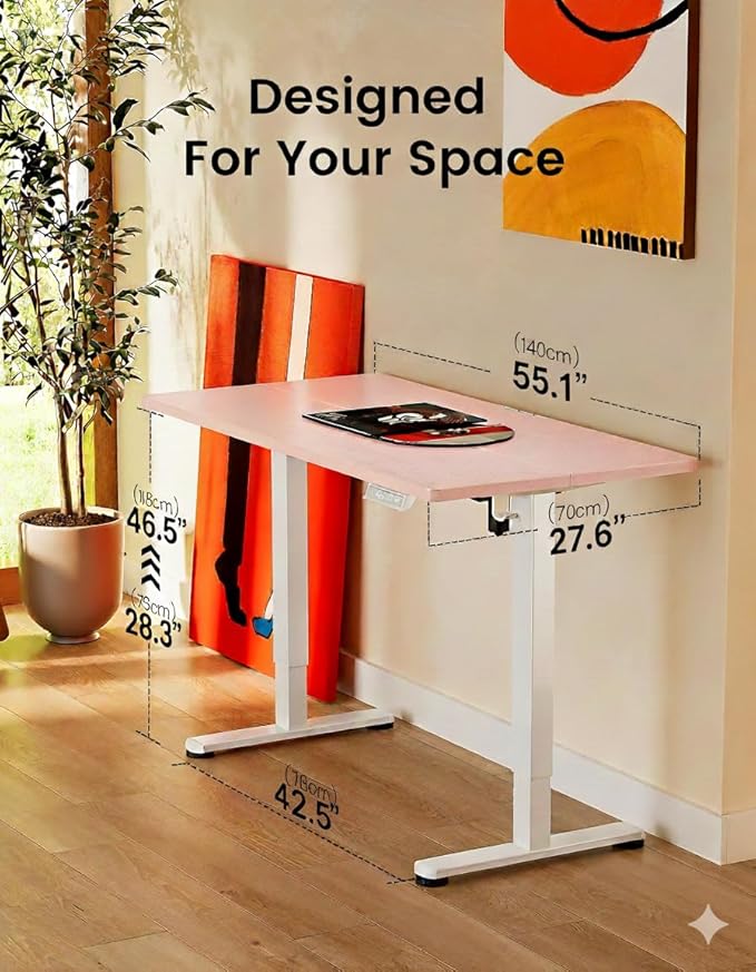ErGear Height Adjustable Electric Standing Desk, 55 x 28 Inches Sit Stand up Desk, Memory Computer Home Office Desk, Pink