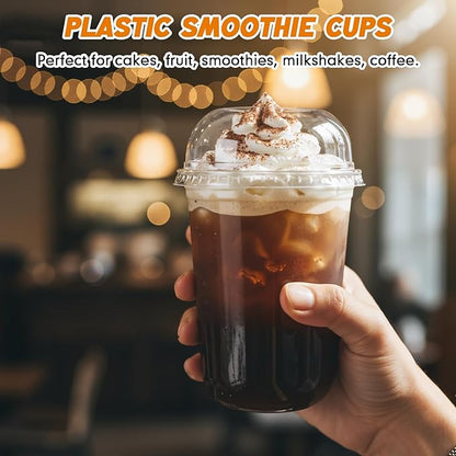 50 Set Clear Plastic Cups with Wide Dome Lids Dessert Cups with Large Hole Dome Lids Disposable Party Drink Mugs for Smoothies Iced Coffee Bubble Tea Slushies Parfaits, and More(16oz)