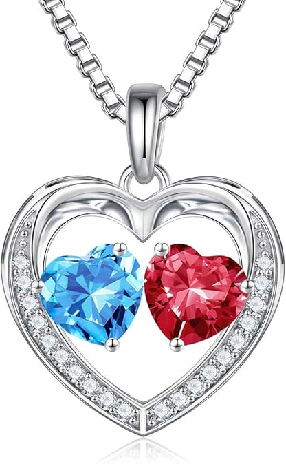 Iefil Christmas Gifts for Women Wife - 925 Sterling Silver Heart Birthstone Necklace, Anniversary Birthday Gifts for Women Wife Girlfriend Mom, Birthstone Jewelry Gift for Her
