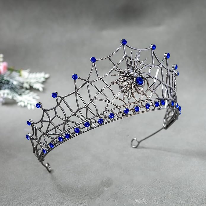 Gothic Black Spider Web Crown for Women Dark Queen Crystal Tiara Metal Headpiece Vampire Cosplay Masquerade Party Prom Night Witch Sorceress Costume Accessory