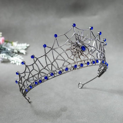 Gothic Black Spider Web Crown for Women Dark Queen Crystal Tiara Metal Headpiece Vampire Cosplay Masquerade Party Prom Night Witch Sorceress Costume Accessory