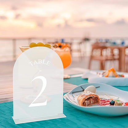 JOYIT Frosted Arch Wedding Table Numbers 1-30 with Stands - 5" X 7" Acrylic Sign Table Number Holders, Perfect for Wedding Receptions, Parties, Anniversaries, and Events