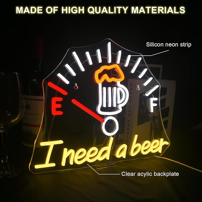 I Need a Beer Neon Sign Beer LED Neon Light Bar Wall Decor for Pub Man Cave Shop Teen Room Game Room Decor Hip Hop Party Neon Signs Wall Decor Party Bedroom Unique Gifts for Wine Lovers