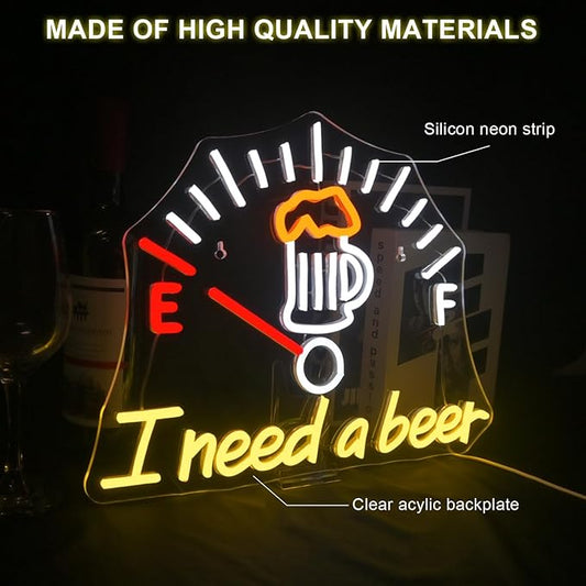 I Need a Beer Neon Sign Beer LED Neon Light Bar Wall Decor for Pub Man Cave Shop Teen Room Game Room Decor Hip Hop Party Neon Signs Wall Decor Party Bedroom Unique Gifts for Wine Lovers