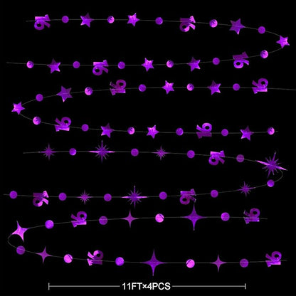 Purple Number 16 Circle Dot Twinkle Star Garland Kit Metallic Hanging Streamer Bunting Banner Backdrop Decorations for Girls Boys 16th Birthday Sweet Sixteen Wedding Anniversary Bridal Shower Party