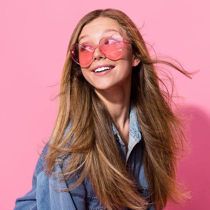 SUNOVELTIES 18 Heart Shape Rimless Sunglasses Transparent Candy Color Party Glasses Colored Eyewear for Women